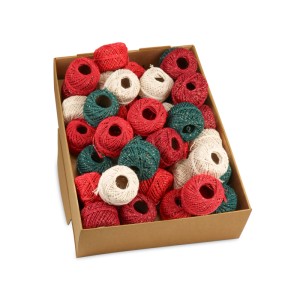40 kleine Rollen weihnachtlicher Baumwollkordel in Rot, Grün, Creme mit Glitzer zum Dekorieren von Geschenken.