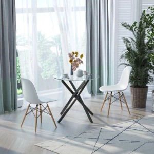 HOMCOM Beistelltisch mit runder Sicherheitsglasplatte und schwarzem Metallgestell, modern im Wohnzimmer.