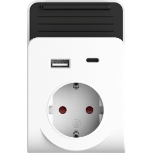 Weiß-grauer USB-Adapter mit einziehbarem Kabel für Steckdosenleisten, 121x76mm.