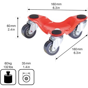 Wagner Transporthilfe mit drei Rollen, rot, Tragkraft 60 kg, Ladefläche 160x160x160 mm.