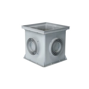 Marley Schacht mit Boden, 300x300 mm, aus Kunststoff mit seitlichen Anschlüssen für Abläufe.