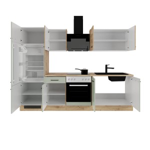 Flex-Well Exclusiv Küchenzeile Cara 270 cm Schilfgrün matt - Artisan Eiche