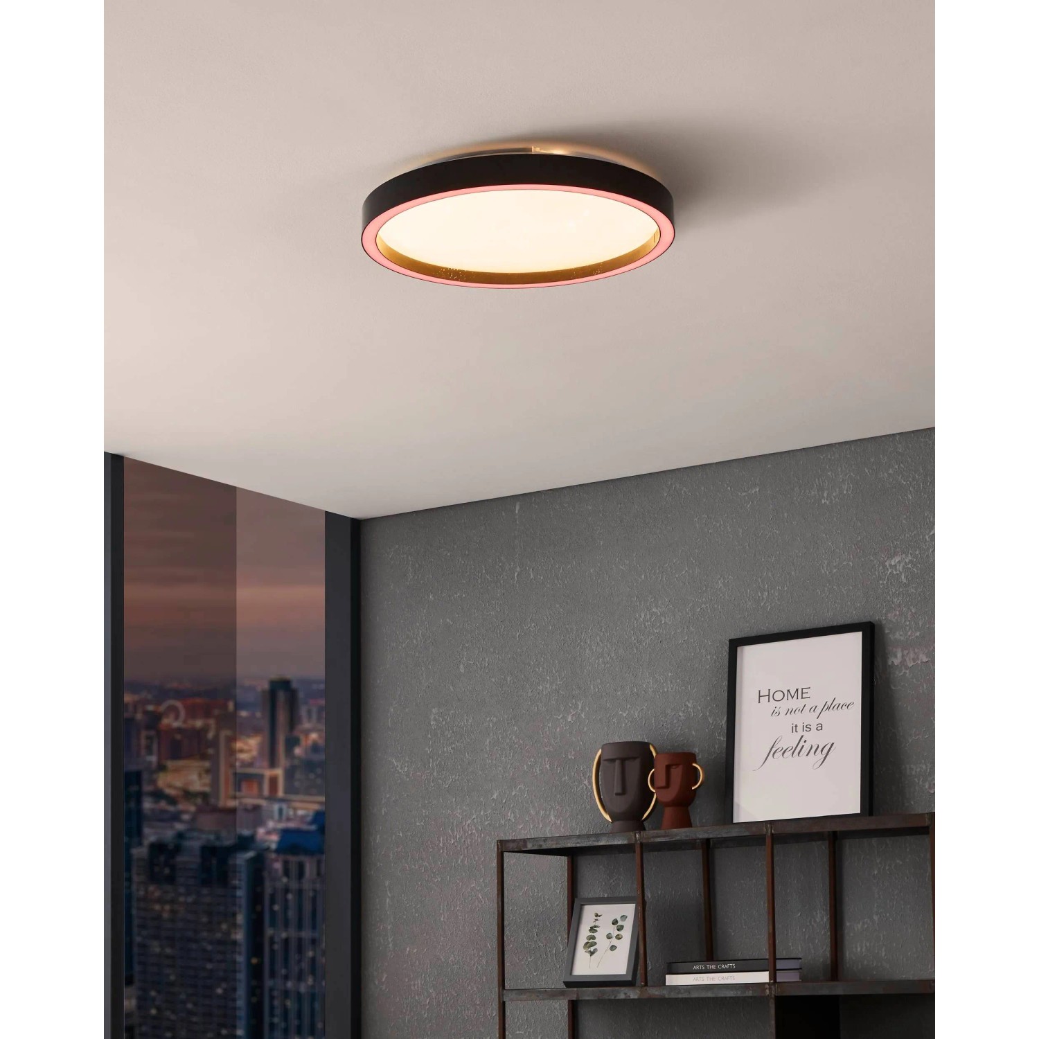 Moderne Eglo LED-Deckenleuchte Montemorelos-Z in Schwarz und Weiß mit smarten Funktionen.