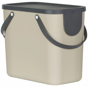 Rotho Mülleimer Albula in Cappuccino, 25 Liter, mit Deckel und Tragegriffen.