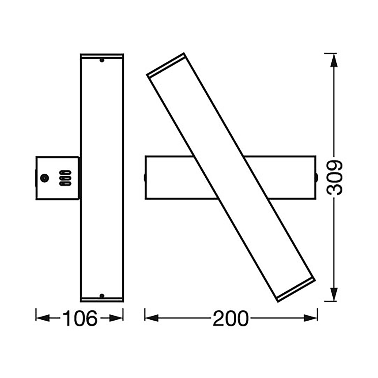 Technische Zeichnung der Ledvance Wand- und Deckenleuchte Orbis Cross Sun@Home Smart+ 30 cm mit Maßen.