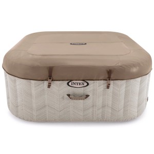 Intex PureSpa Chevron Deluxe Whirlpool, quadratisch, creme-braun, mit Abdeckung.