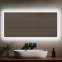 Emke LED Badspiegel 120x60cm mit beleuchtetem Rahmen, Anti-Beschlag und Touch-Tasten über modernem Waschbecken.