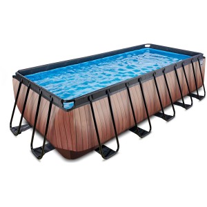 Rechteckiger EXIT Wood Pool 540x250x122cm in Braun mit Sandfilterpumpe.
