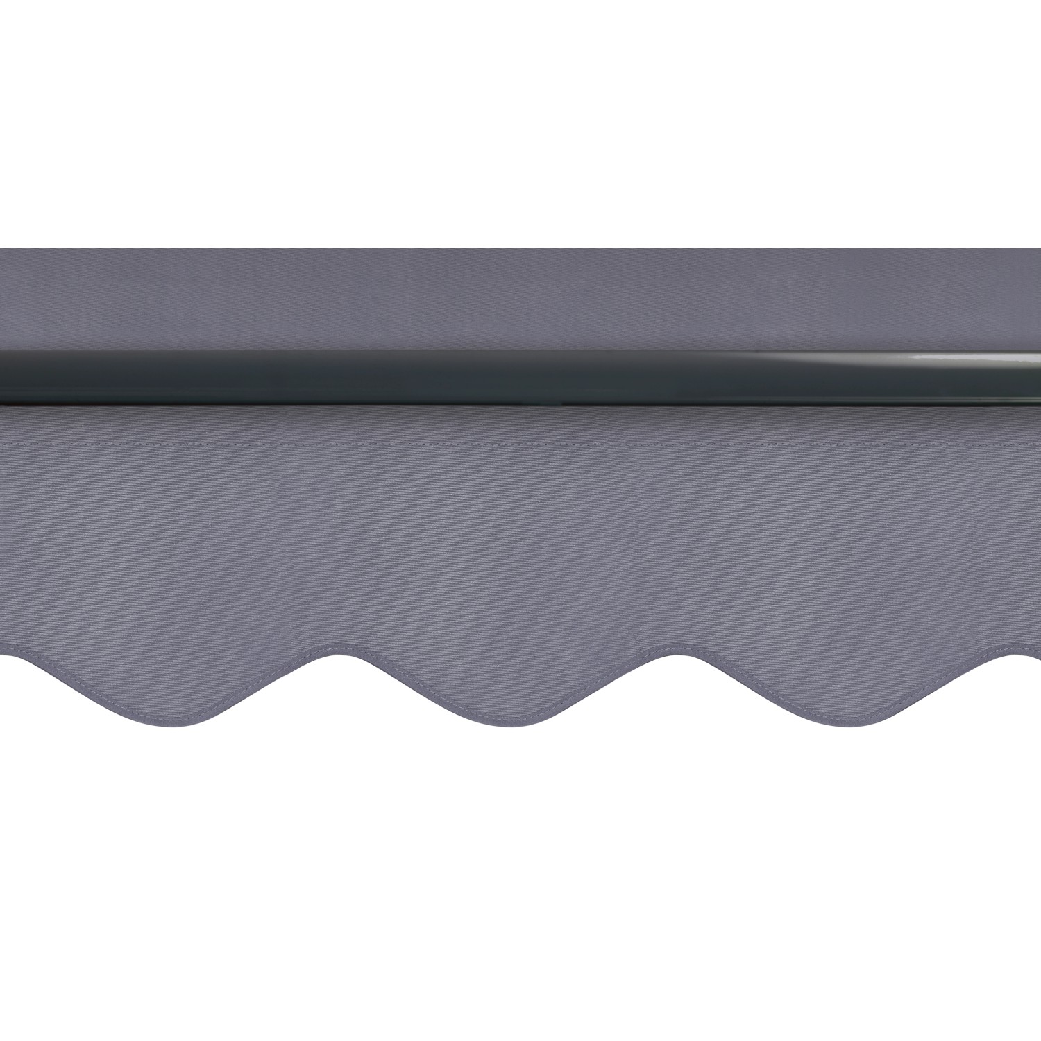 Detailaufnahme der anthrazitfarbenen Gelenkarmmarkise Aventura mit Volant.