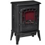 Schwarzer HOMCOM Elektrokamin aus Kunststoff mit Glasfront, realistischer Flamme und Heizfunktion.