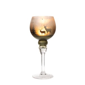 Weihnachts-Deko Windlicht Glas auf Fuß 30 cm Grün-Silber