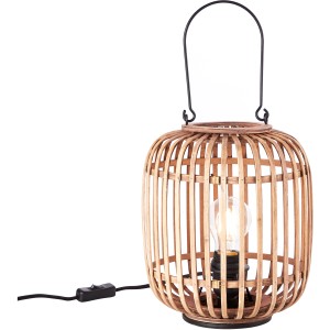 Helle, braune Tischleuchte Woodrow von Brilliant mit Tragegriff, Ø 21,5 cm.