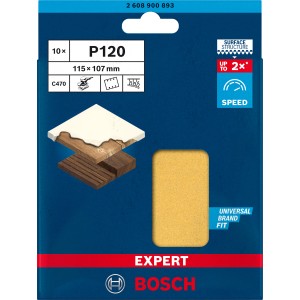 Bosch Expert Schleifblätter C470, 115x107mm, K120, 10er-Pack. Zubehör für Schwingschleifer.