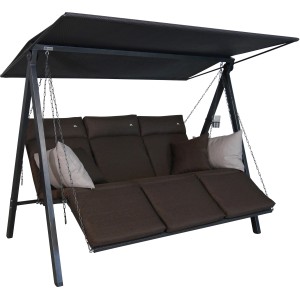 Angerer Hollywoodschaukel Lounge Smart Coffee, 3-Sitzer mit braunen Polstern und Sonnendach.