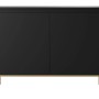 Schwarzes Selsey Bemmi Sideboard mit grifflosen Türen und goldenen Beinen. Modernes Design für Stauraum.