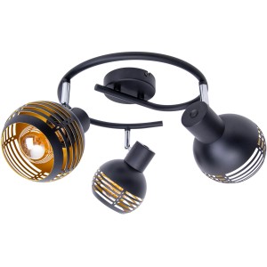 Schwarzes Näve Wand- und Deckenrondell Casco mit 3 Spots und goldfarbener Innenseite.