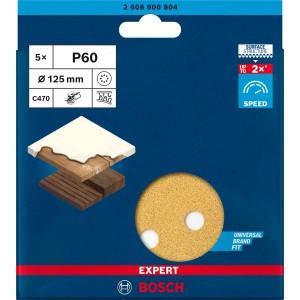 Bosch Schleifblatt Expert C470 K60 für Exzenterschleifer, 125mm, 8-Loch, 5er-Pack