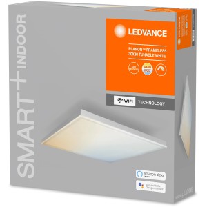 Verpackung der Ledvance Smart+ WiFi Deckenleuchte Planon 30x30 cm mit Tunable White Funktion.
