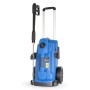 Blauer Hyundai Hochdruckreiniger HPW3100IE mit Lanze und Teleskopgriff.