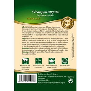 Quedlinburger Orangen-Tagetes Saatgut: Packung mit orangen Blüten für Beet und Topf.