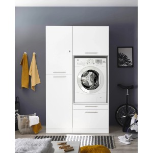 Respekta Hauswirtschaftsraum Set Clara, weiß matt, mit Waschmaschinenschrank und Hochschrank.