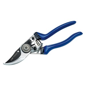LUX Rebenschere Bypass mit blauen Griffen und antihaftbeschichteter Klinge.