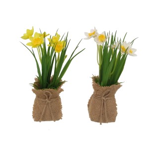 Boltze Kunstpflanze Narzisse, 2-fach sortiert, gelb und weiß im Jute-Topf.