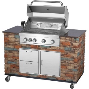 El Fuego Gasgrillküche AY 3000 Built-In mit Edelstahl-Grillrost, Drehspieß und Abdeckhaube.