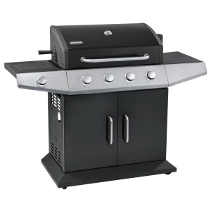 OBI Gasgrill Toronto mit 4 Brennern, Seitenbrenner, Grillspieß und Schutzhülle.