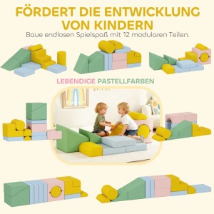 AIYAPLAY Softbausteine in Pastellfarben: 12-teiliges Set mit Kindern beim Spielen. Fördert Motorik und Kreativität.