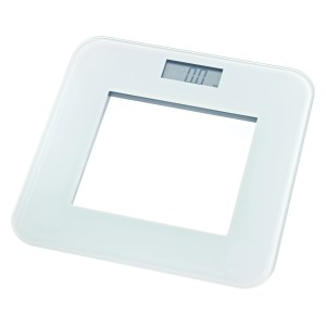OBI Digitale Personenwaage Sali aus Glas, weiße Umrandung, LCD-Anzeige.