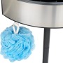 Detailaufnahme: Wenko Duschregal Premium Big Black mit blauem Badeschwamm am Haken.