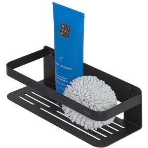 Schwarzer Tiger Duschkorb Caddy (24 cm) mit Duschgel und Badeschwamm.