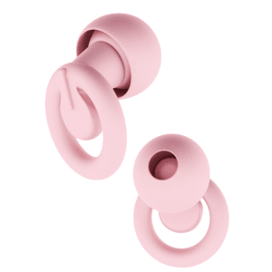 Zwei rosa CUXCES Silikon Ohrstöpsel mit Ringdesign für Gehörschutz. Ideal für Schlaf, Reisen, Konzerte und Bauarbeiten.