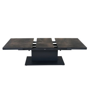 Ausgezogener Siena Garden Lifttisch Talina, HPL Titan, anthrazitfarbenes Gestell.