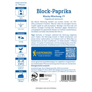 Kiepenkerl Paprika Blocky Mix Samenpackung mit Infos zu Anbau und Ernte.