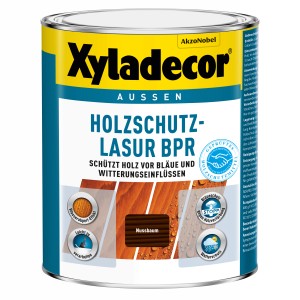 Dose Xyladecor Holzschutz-Lasur BPR Nussbaum 1 l für Holzschutz im Außenbereich.