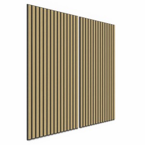 Akustikpaneele in Eiche mit schwarzem Akustikfilz für Wandverkleidung, 119,8 cm hoch.