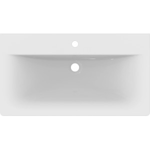 Weißer Ideal Standard Connect Air Möbelwaschtisch 84x46 cm mit Hahnloch und Überlauf.