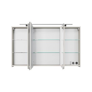 Pelipal Spiegelschrank Quantum 07, Kaschmir Matt, 120 cm mit Drehtüren und Glaseinlegeböden.