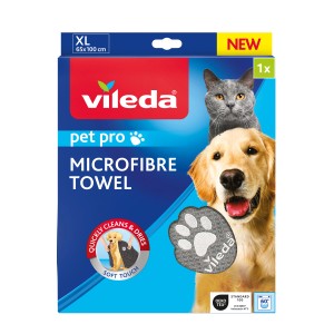 Vileda Pet Pro Handtuch, Mikrofaser XL, 65x100 cm, grau. Tierhandtuch zur Reinigung und Pflege von Hunden und Katzen.