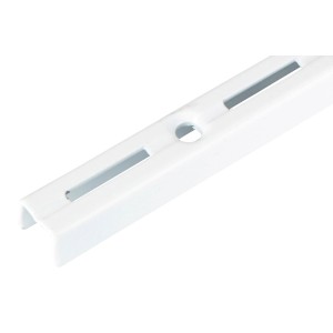 Weiße Regalschiene, 200 cm, zur flexiblen Wandmontage von Regalböden.