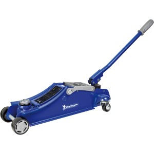 Blauer Michelin Hydraulik-Wagenheber (2.000 kg) mit Hebel und Rollen für Autoreparatur.