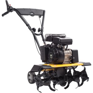 Texas Benzin-Motorhacke Lilli 365TG, gelb/schwarz, mit Hackmessern und Transportrad.