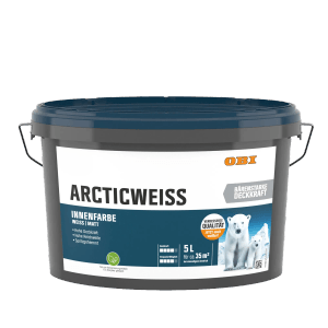 Eimer OBI Wandfarbe Arcticweiss, 5 Liter, matte weiße Innenfarbe für Wände und Decken.