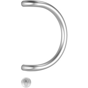 Stoßgriff-Set für Holz-Mehrzwecktüren, halbrunde Edelstahl-Form mit Rosette.