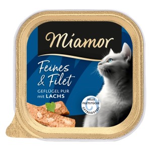Miamor Feines & Filet Katzen-Nassfutter mit Geflügel und Lachs in Schale.