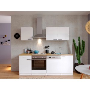 Respekta Küchenzeile KB220WW, 220 cm, Weiß, mit E-Geräten wie Herd, Spüle und Geschirrspüler.