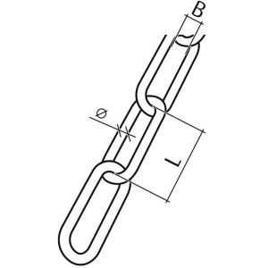 Technische Zeichnung einer schwarzen Conacord Regen-Ablaufkette aus Polyethylen mit Maßangaben.