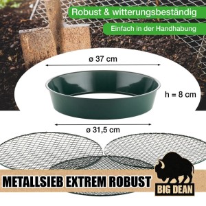 BigDean Gartensieb Aus Metall Mit 3 Maschenweiten 6 4 Mm 9 5 Mm 12 7 Mm Erdsieb Rund Sandsieb Durchmesser 37 Cm Höhe 8 Cm Garten Sieb Steinsieb